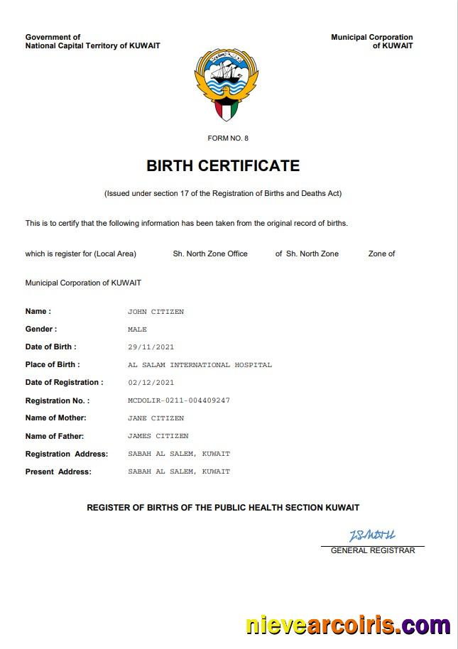 Kuwait vital record birth certificate